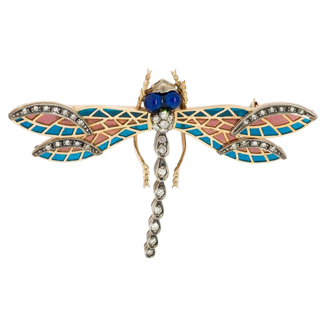Dragonfly Plique-à-Jour Enamel Brooch
