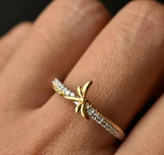 Dragonfly Ring Natural Diamond Damselfly Insect Jewelry 14k Solid Gold