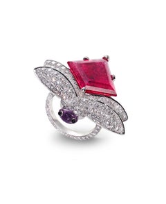 Dragonfly Rubellite Tourmaline and Diamond Cocktail Ring