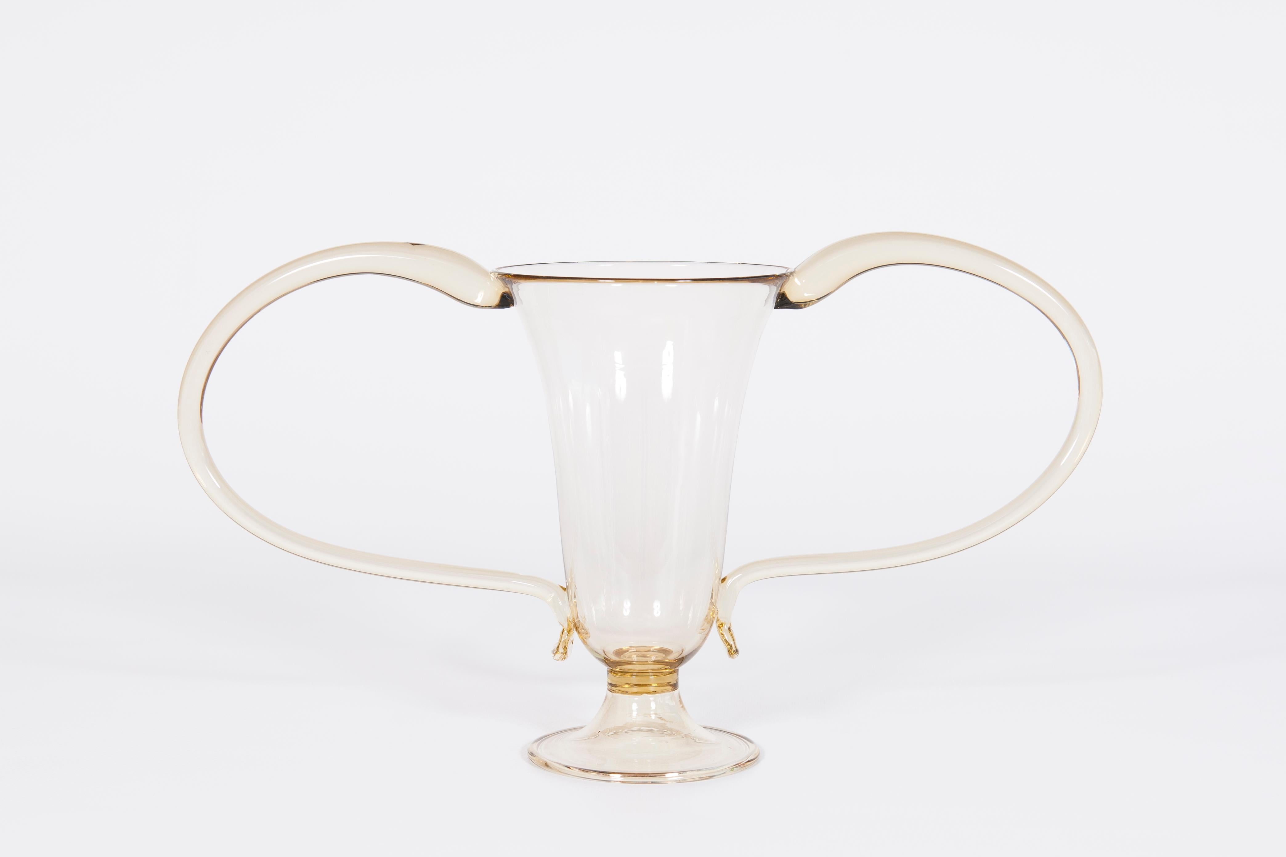 Mid-Century Modern Vase à tige de libellule Paglierino couleur verre soufflé de Murano Venise Italie années 1980 en vente
