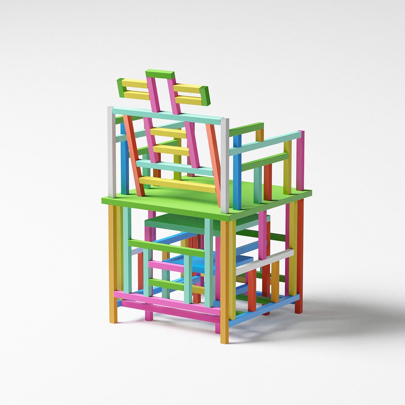 Chinois Chaise chinoise contemporaine en bois multicolore 