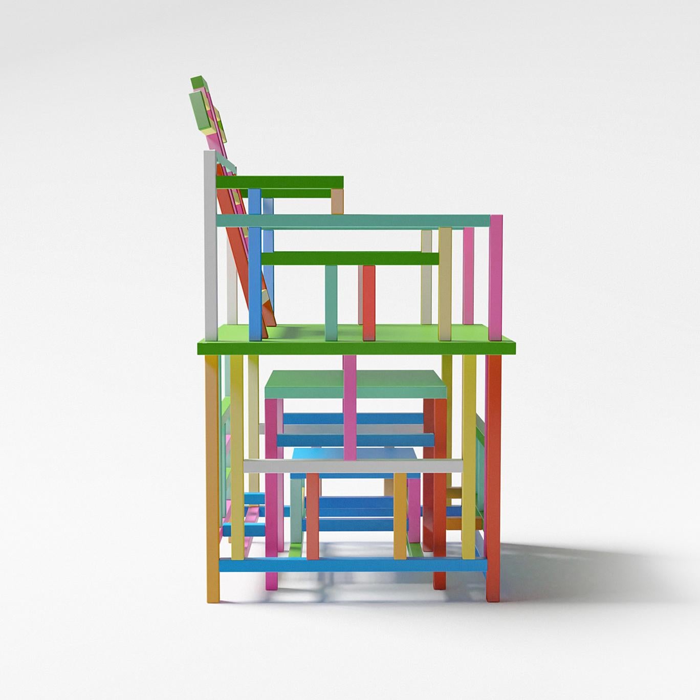 Chaise chinoise contemporaine en bois multicolore 