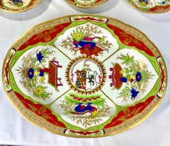 Dragons in Compartments Porcelain Platter & 3 Plates Worcester Hand Painted 1820