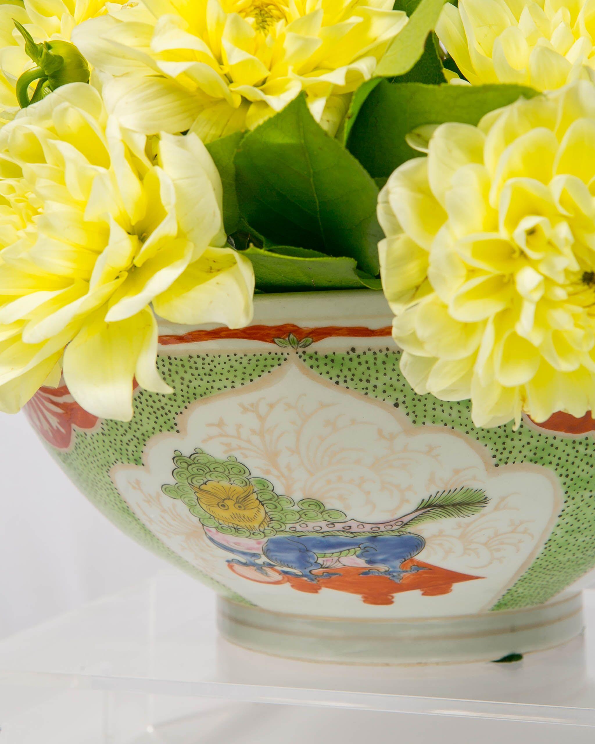 19th Century Dragons in Compartments Porcelain Punch Bowl Made, circa 1880