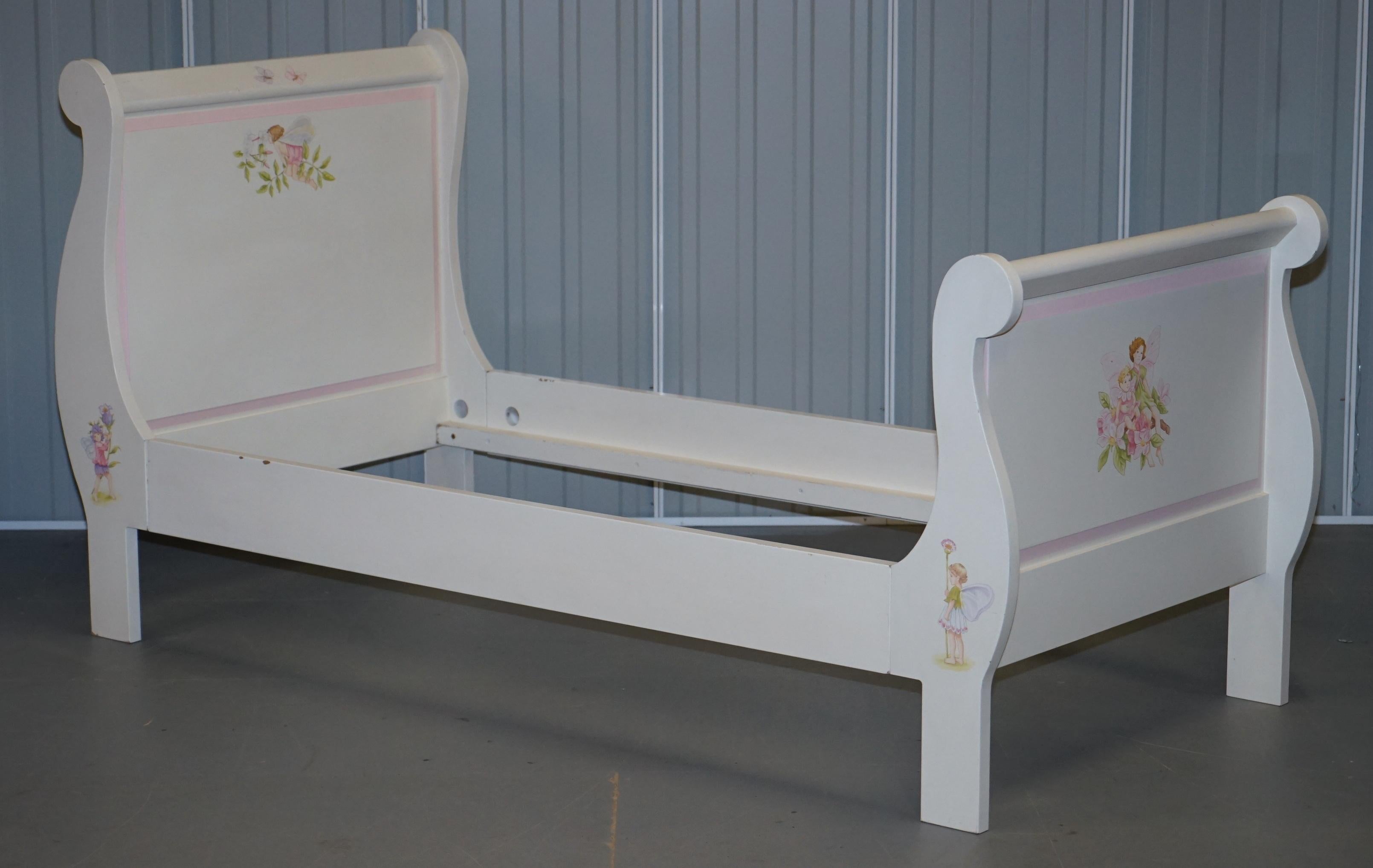 We are delighted to offer for sale this original RRP £2,395 Dragons of Walton Street Chelsea hand painted butterfly fairy girls bed frame

Official description

Our artists' favourite bed - and we know why. The curved ends of this wonderful