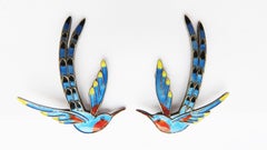 Dragsted 1950s Sterling Silver Enamel Hummingbird Earrings