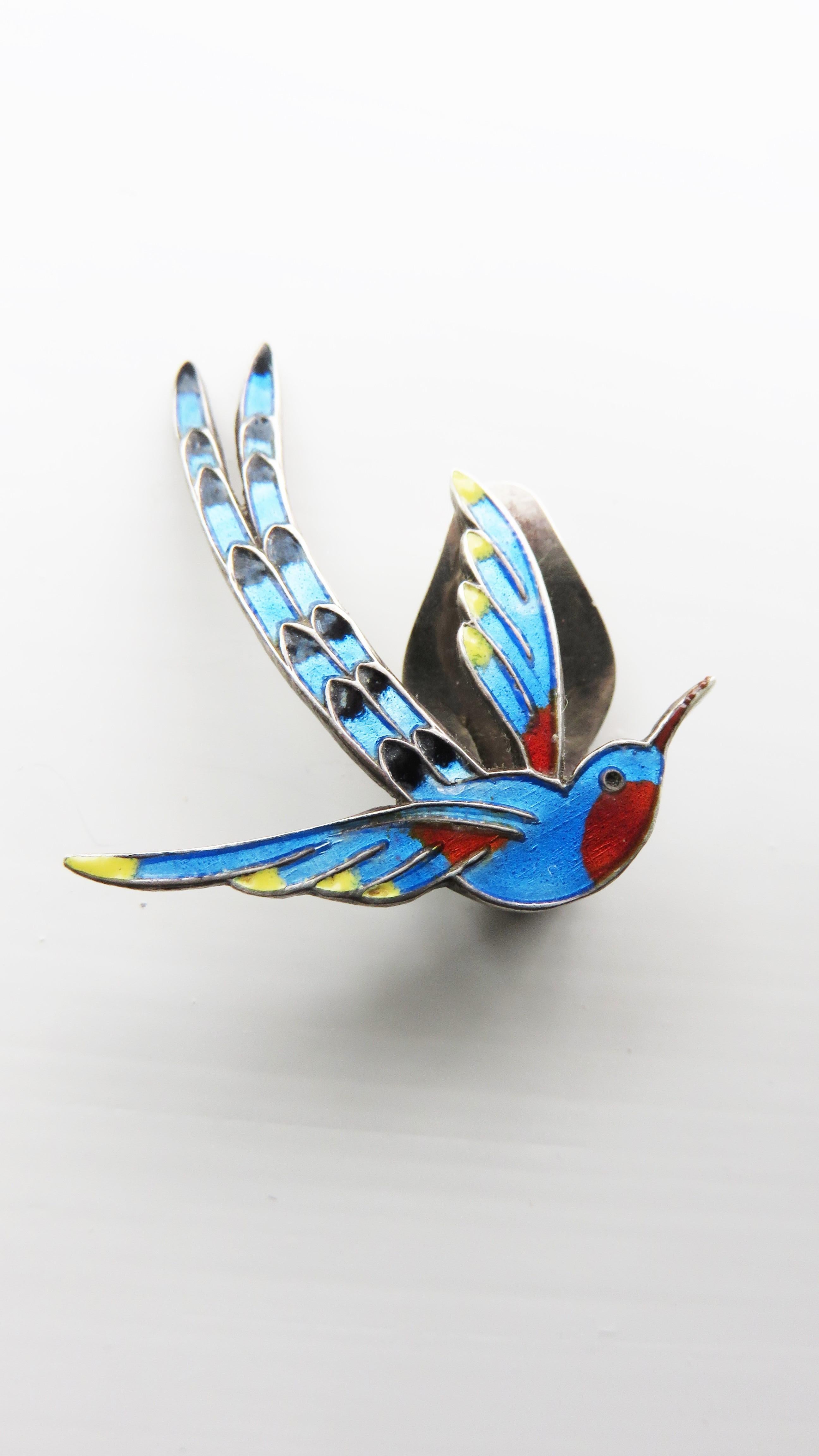 Art Deco Dragsted 1950s Sterling Silver Enamel Hummingbird Earrings