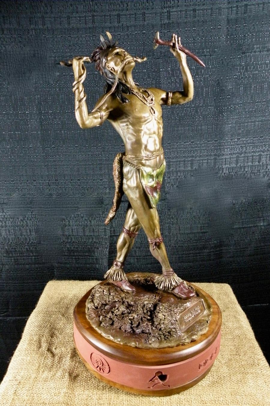 Drake Figurative Sculpture - "ASKING FOR RAIN" SNAKE DANCE NATIVE AMERICAN WESTERN INDIAN 20 X 10 X 10 BRONZE