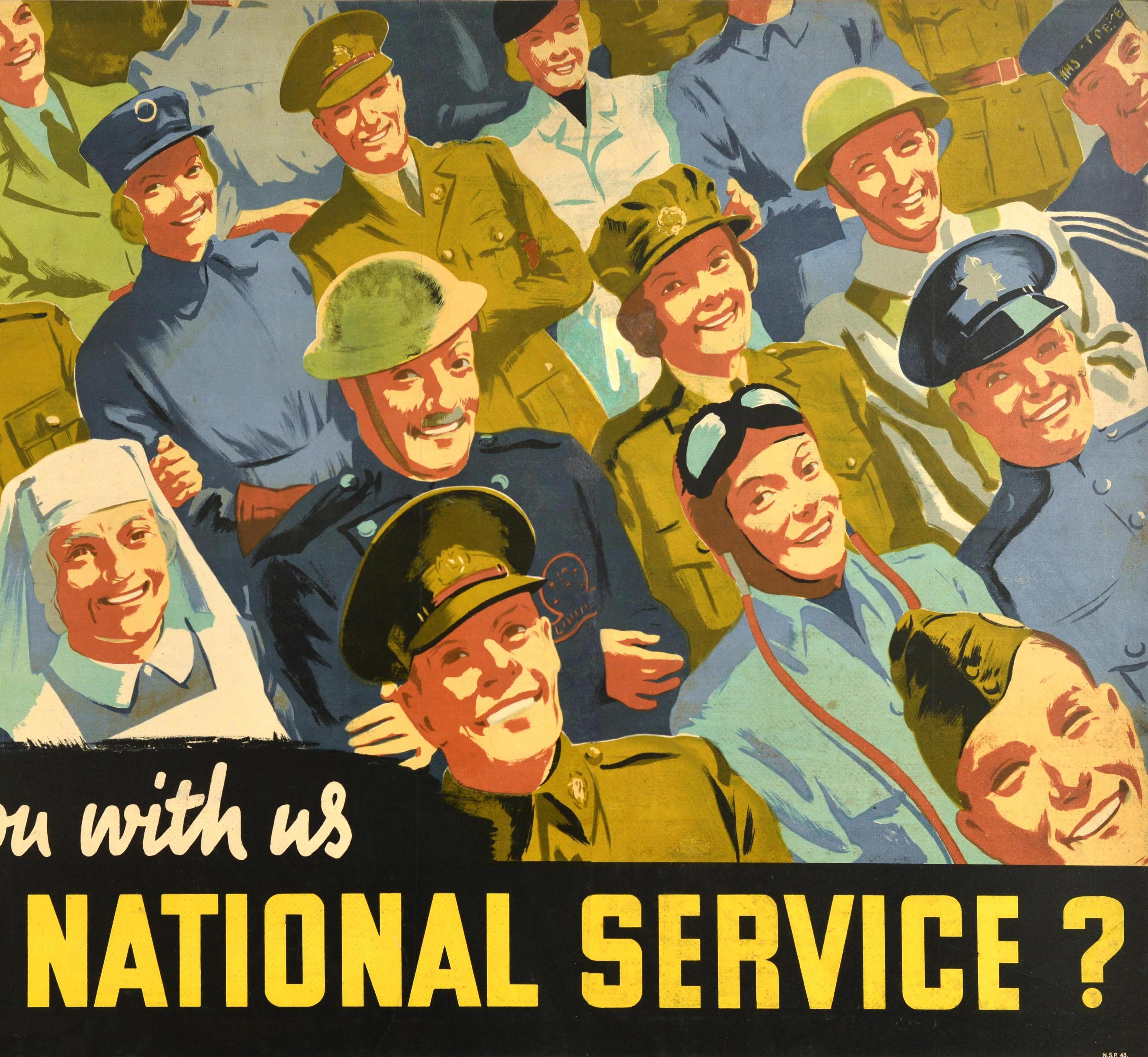 Original Vintage WWII Poster Are You With Us In National Service Duty War Effort - Brown Print by Drake Brookshaw and Doreen Debenham