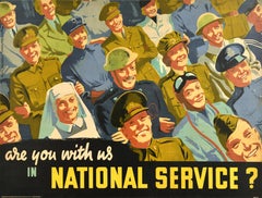 Original Vintage-Poster aus dem Zweiten Weltkrieg, „ Are You With Us In National Service Duty War Effort“
