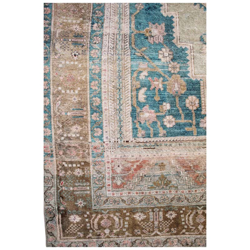 Drake Design Rugs Drake Vintage Turkish Rug in Aqua and Brown Tones at 1stDibs