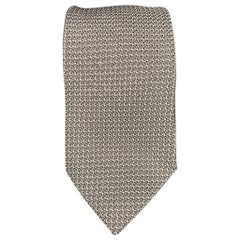 DRAKES LONDON Light Gray & Silver Textured Silk Tie