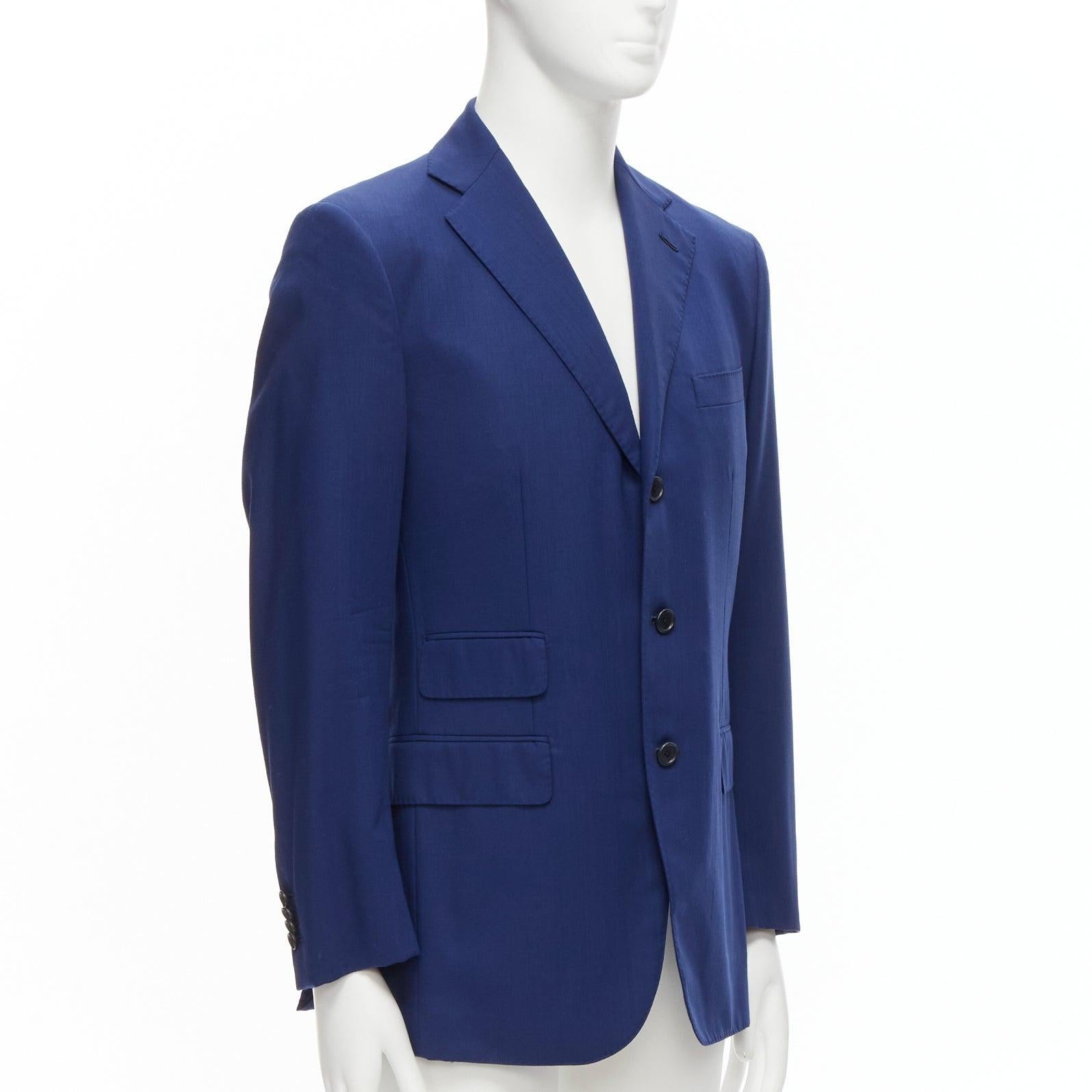 Blue DRAKE'S Loro Piana 100% wool blue flap pockets single breasted blazer IT50 L For Sale