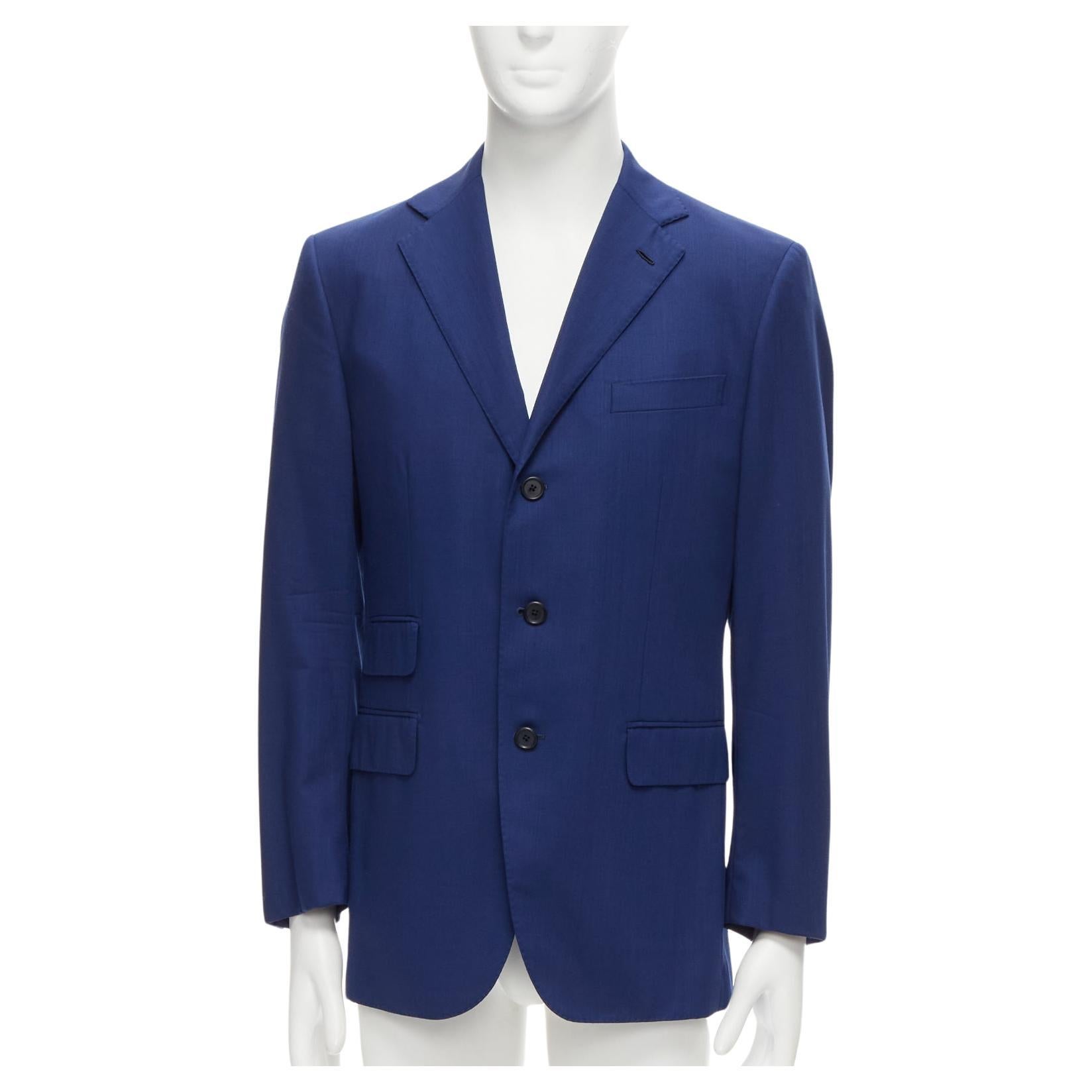 DRAKE'S Loro Piana 100% wool blue flap pockets single breasted blazer IT50 L For Sale