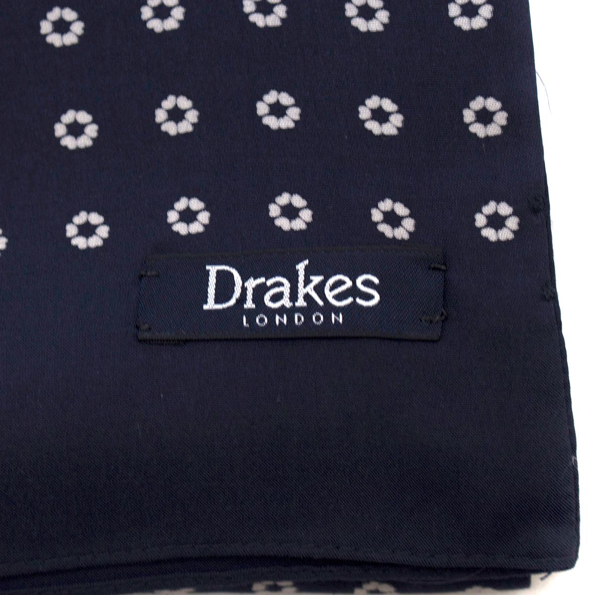 Drake's Navy Floral Print Silk Scarf In Excellent Condition In London, GB