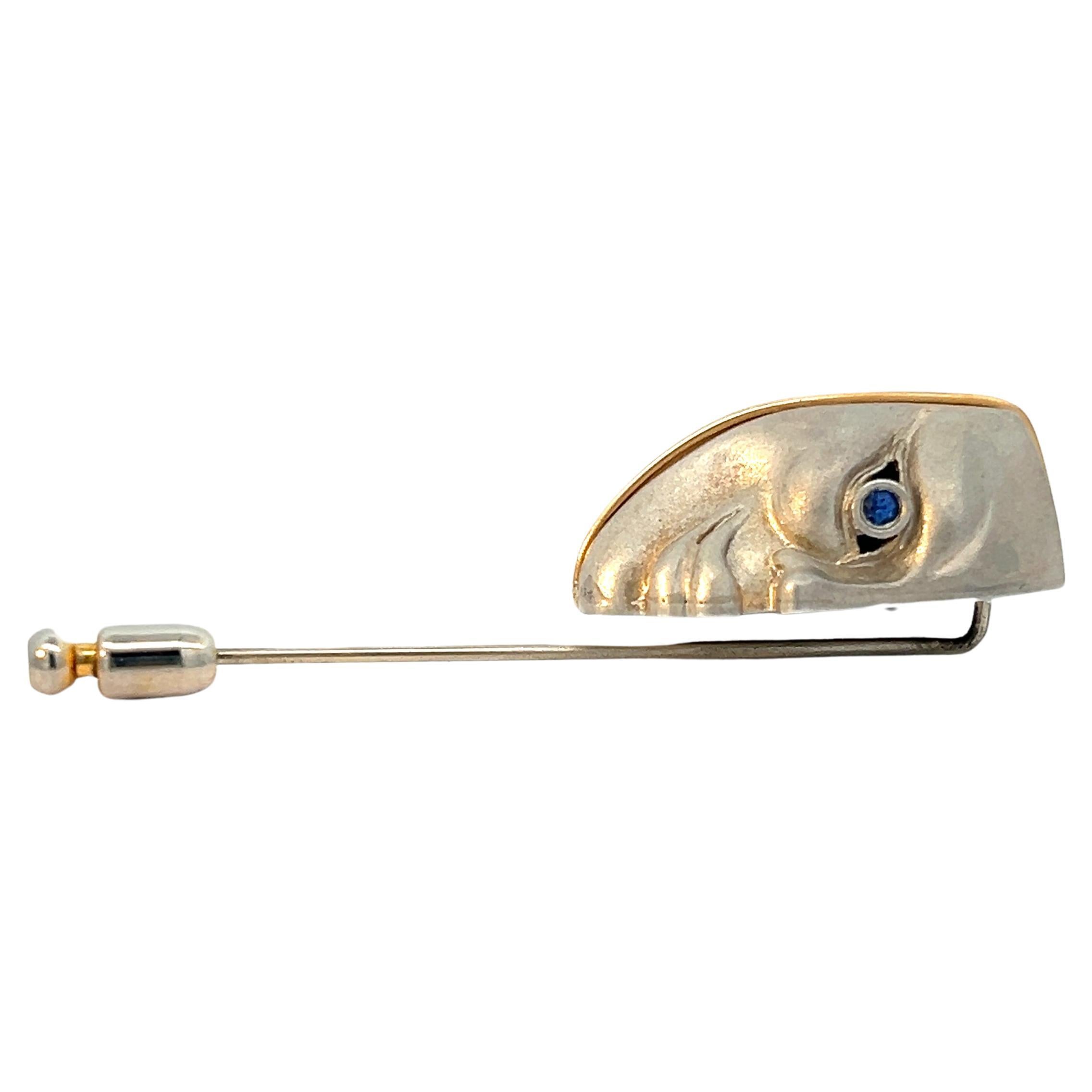 Drama Tragedy/Comedy Sterling Silver 18k Yellow Gold Blue Sapphires Stick Pin For Sale