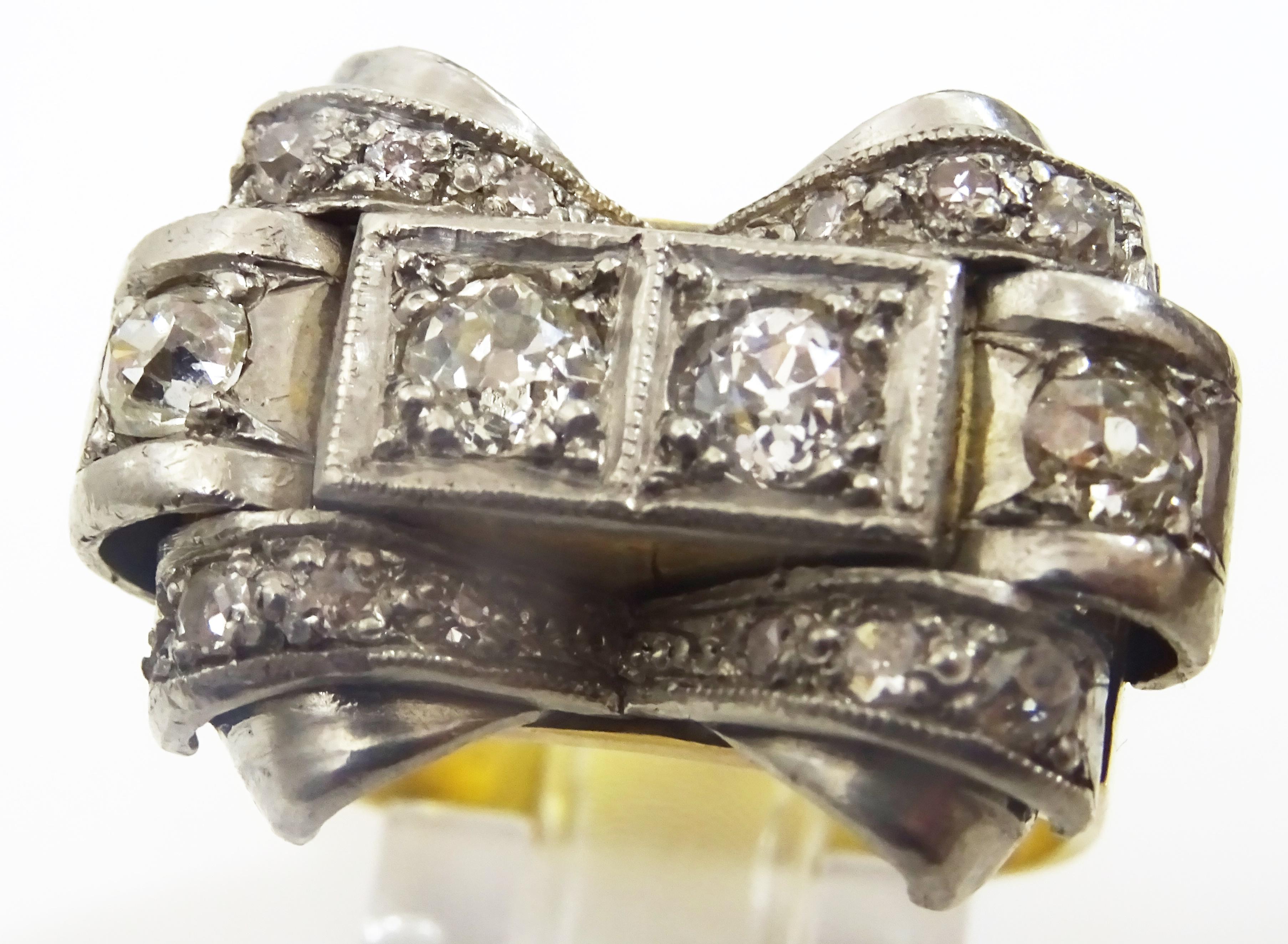 Old European Cut Dramatic 18 karat Gold Cocktail ring with old cut European Diamonds For Sale