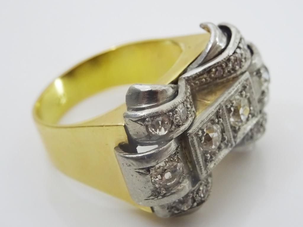 Dramatic 18 karat Gold Cocktail ring with old cut European Diamonds For Sale 1
