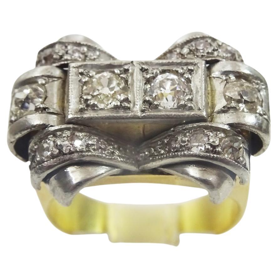 Dramatic 18 karat Gold Cocktail ring with old cut European Diamonds For Sale