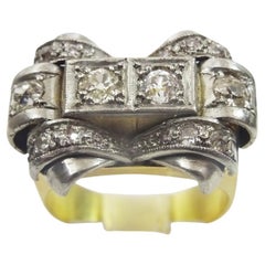 Dramatic 18 karat Gold Cocktail ring with old cut European Diamonds