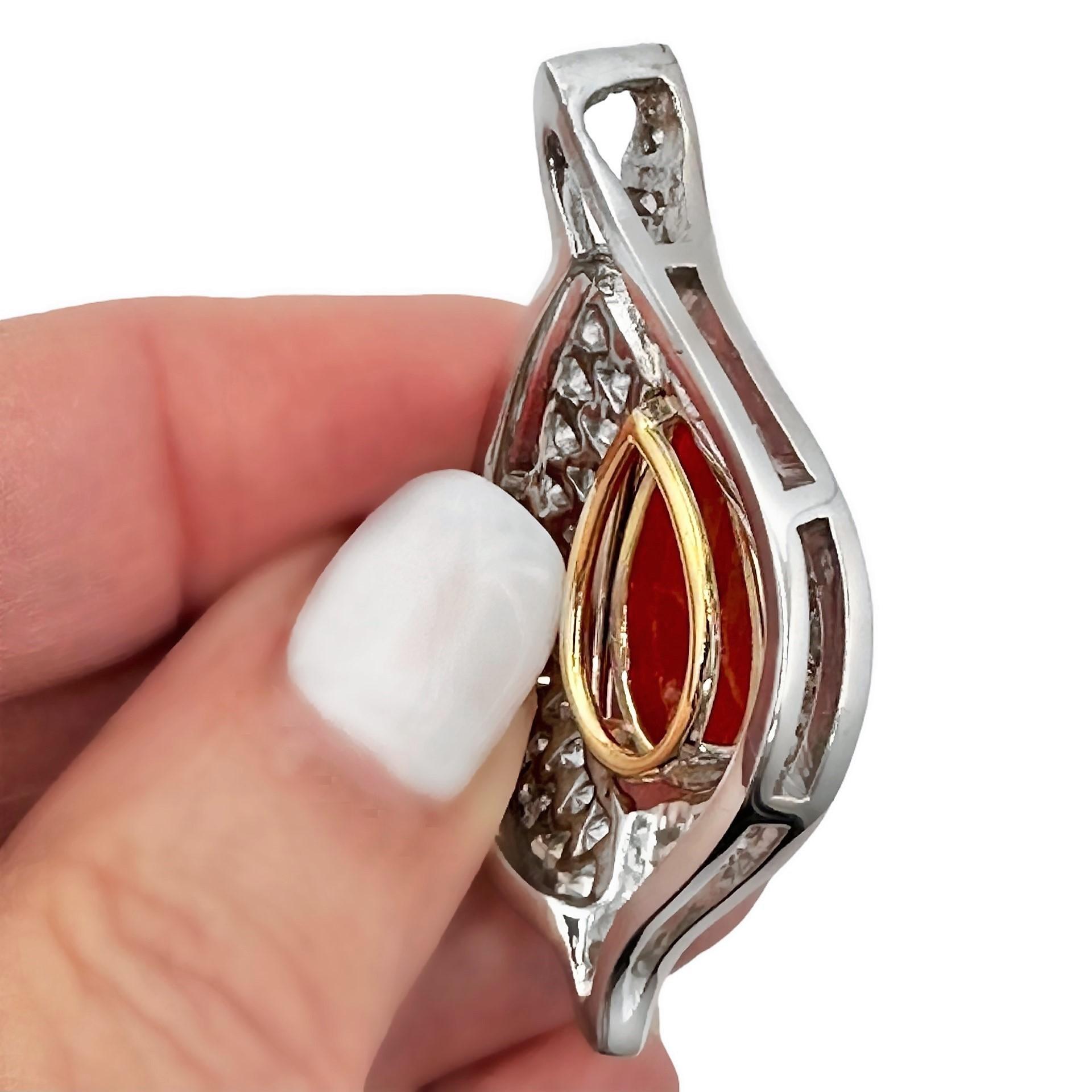 Women's Dramatic 18k Coral & Diamond Pendant By Emis Beros Shown on an Omega Choker For Sale
