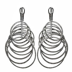 Dramatic 18K White Gold and Diamond Contemporary 2.5 Inch Long Drop Earrings