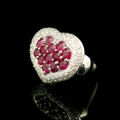 Dramatic 18k White Gold GIA 2.80ctw Red Burma Ruby & Diamond Large Heart Ring