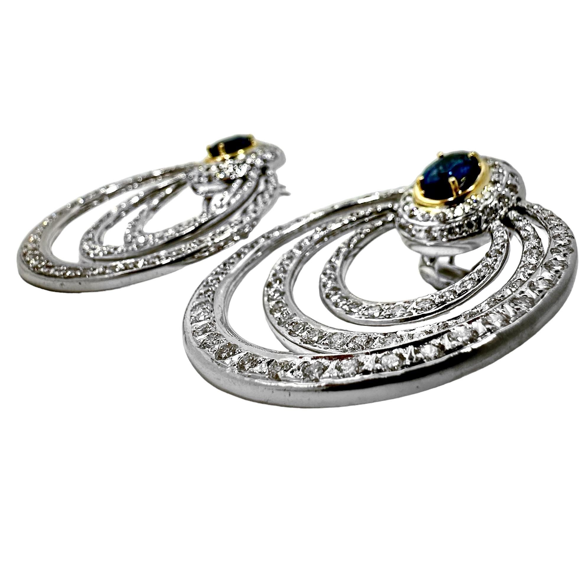 Brilliant Cut Dramatic 18k White & Yellow gold, Diamond & Sapphire Hoop Earrings by Repossi