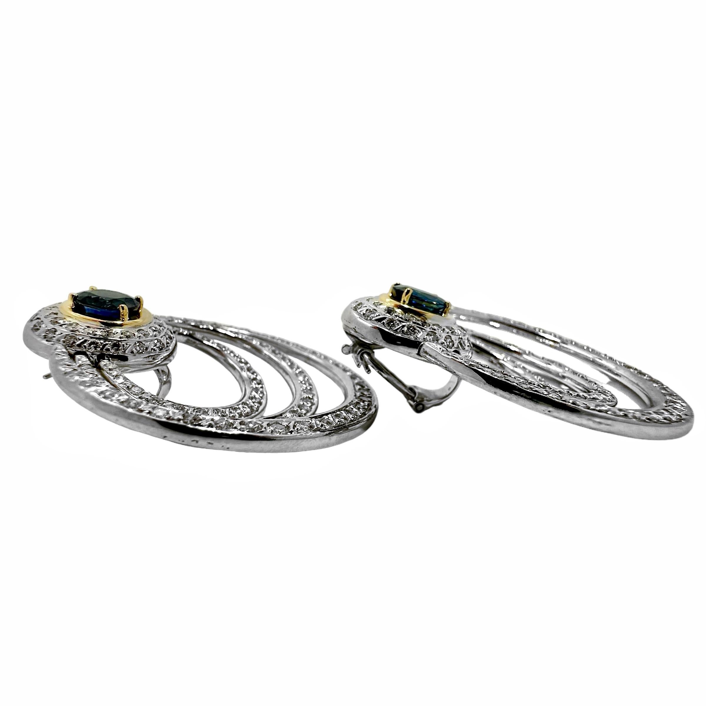 Dramatic 18k White & Yellow gold, Diamond & Sapphire Hoop Earrings by Repossi In Excellent Condition In Palm Beach, FL