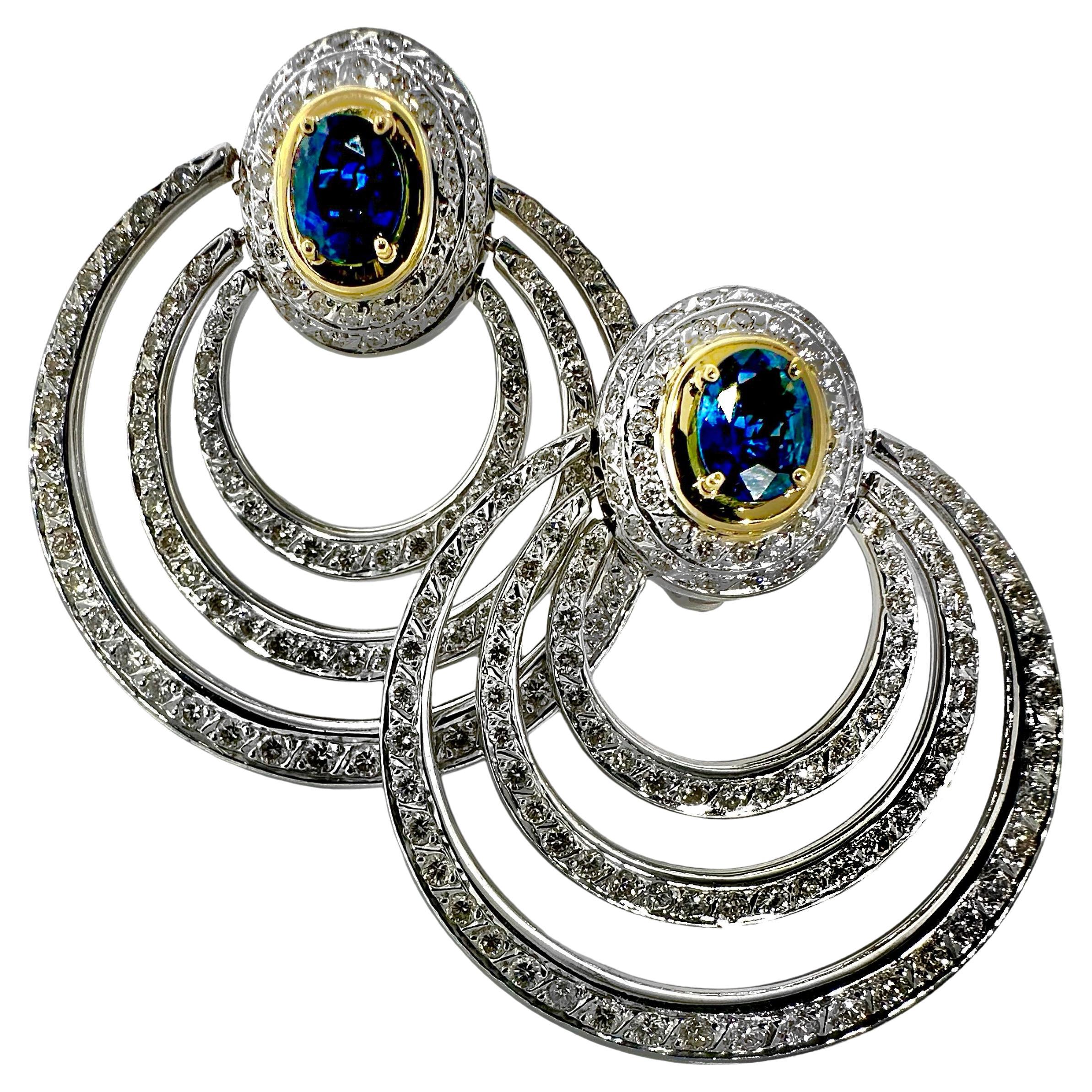 Dramatic 18k White & Yellow gold, Diamond & Sapphire Hoop Earrings by Repossi