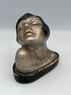 Dramatic 1920's Art Deco Tabletop Bust Sculpture of a Beautiful Flapper Lady