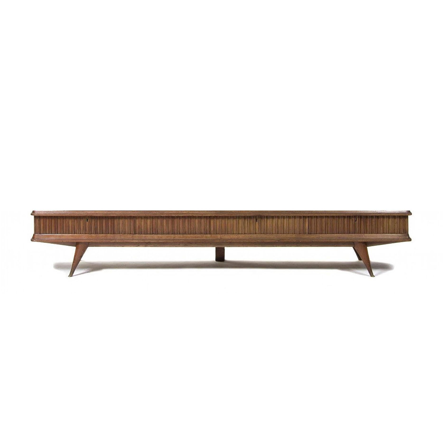 Wood Dramatic 1940s Low Console Platform Bench Media Table by Eugenio Diez