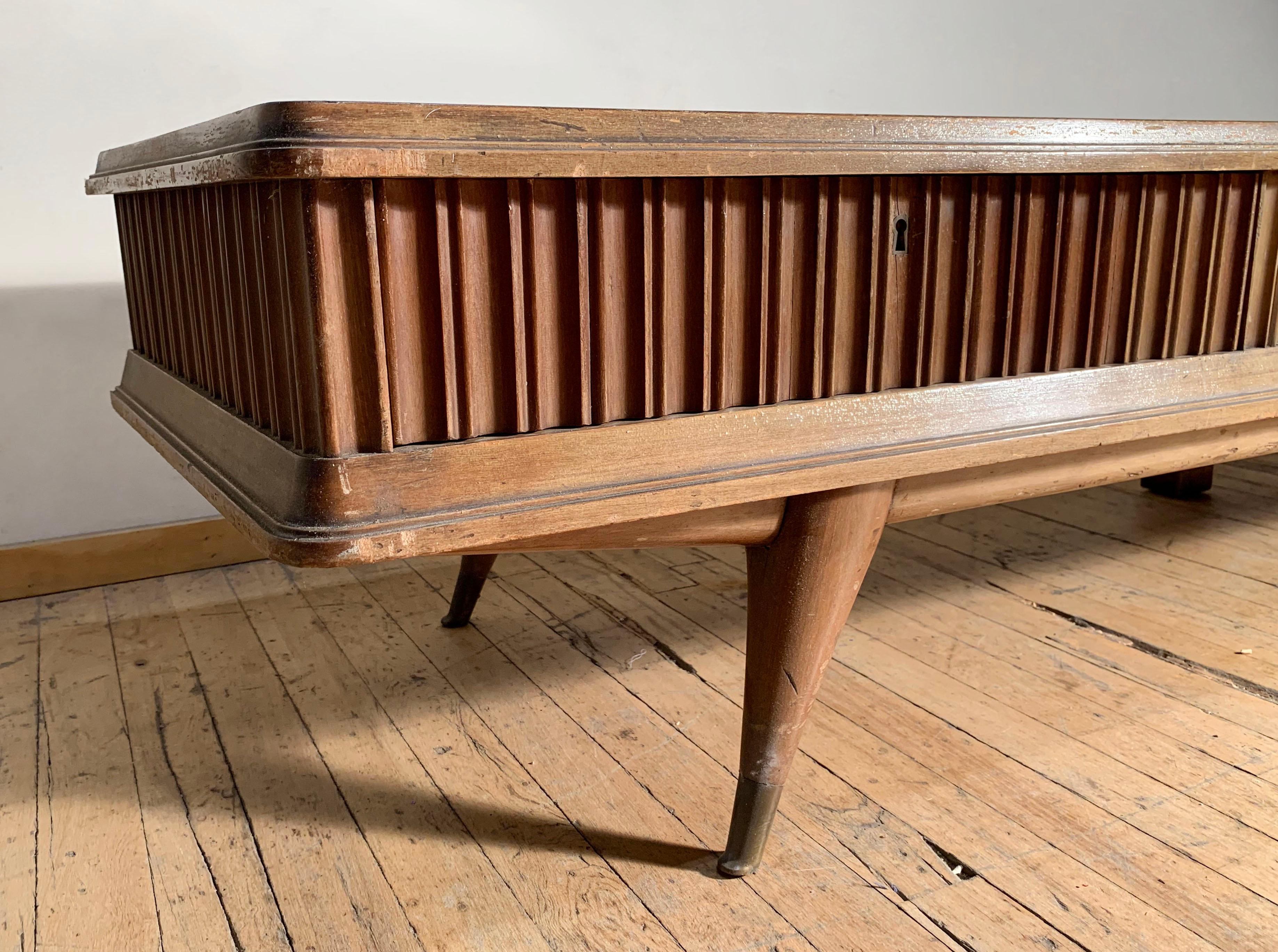 Dramatic 1940s Low Console Platform Bench Media Table by Eugenio Diez In Fair Condition In Chicago, IL