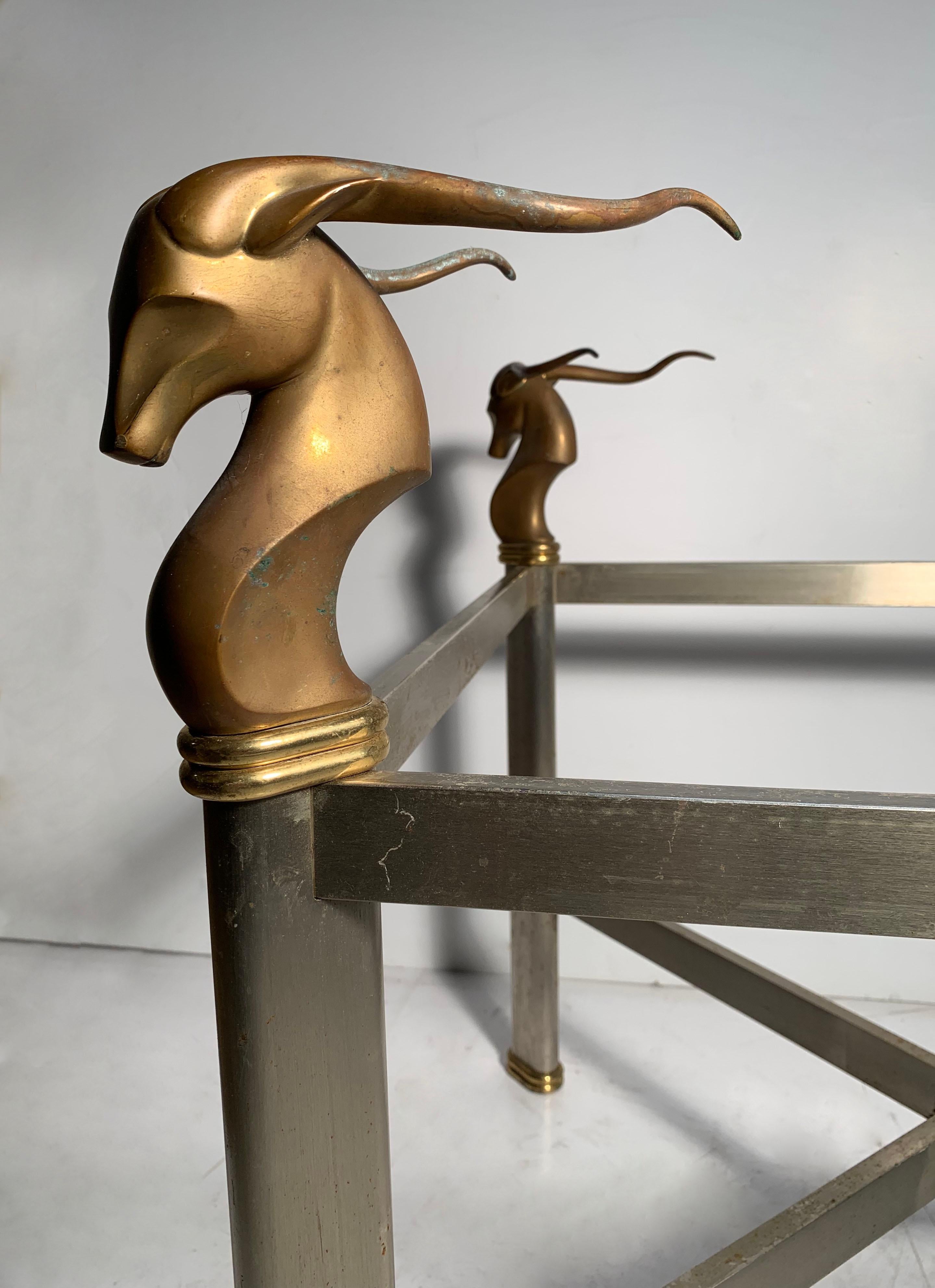 Dramatic 1970s / Early 80s Solid Bronze Antelope Head Desk Table / Dining Table For Sale 5