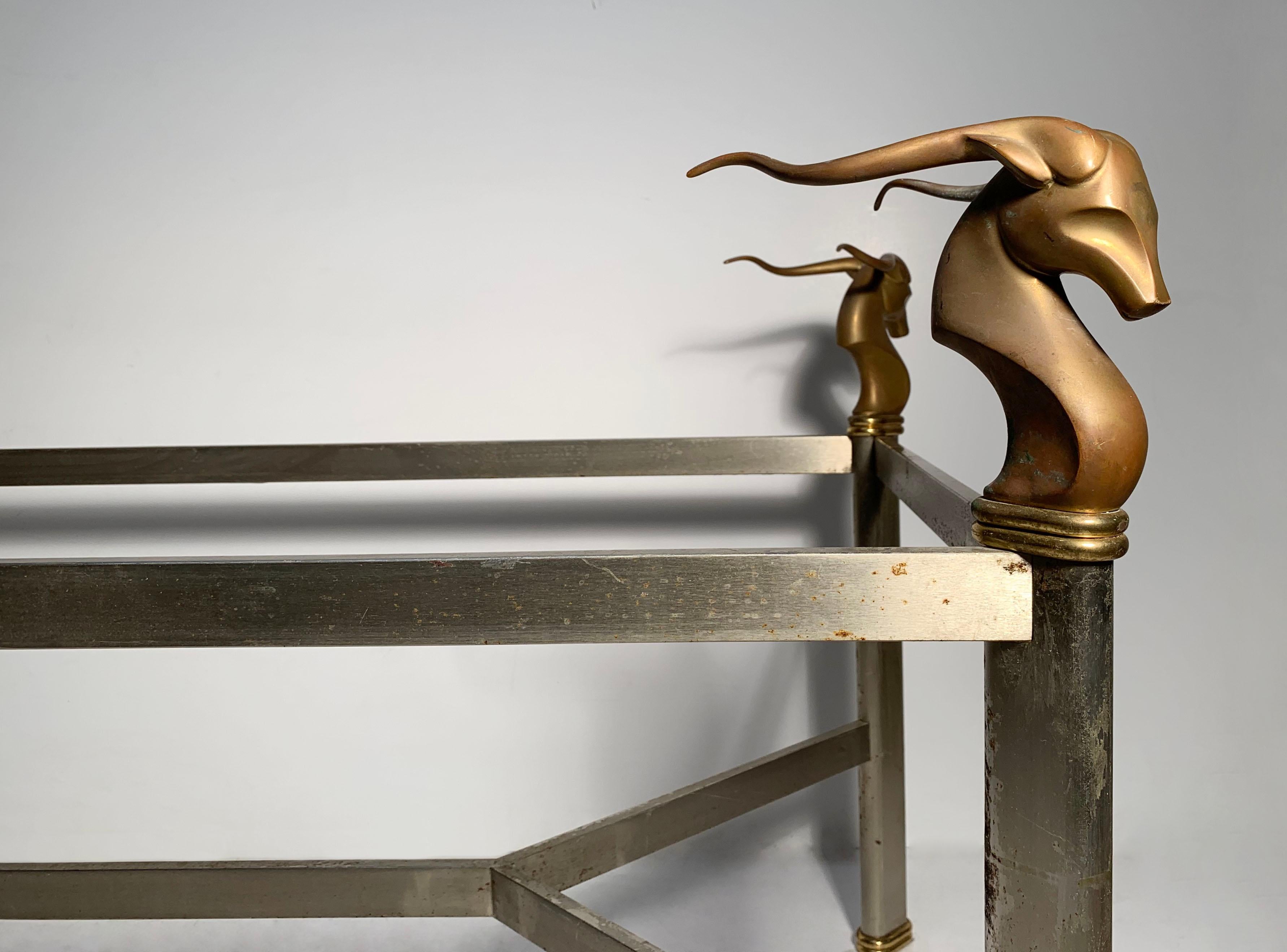 Dramatic 1970s / Early 80s Solid Bronze Antelope Head Desk Table / Dining Table For Sale 6