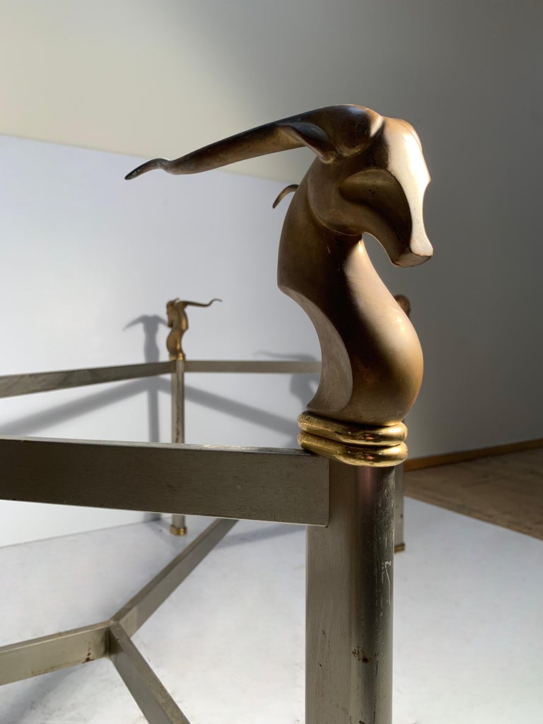 Dramatic 1970s / Early 80s Solid Bronze Antelope Head Desk Table ...