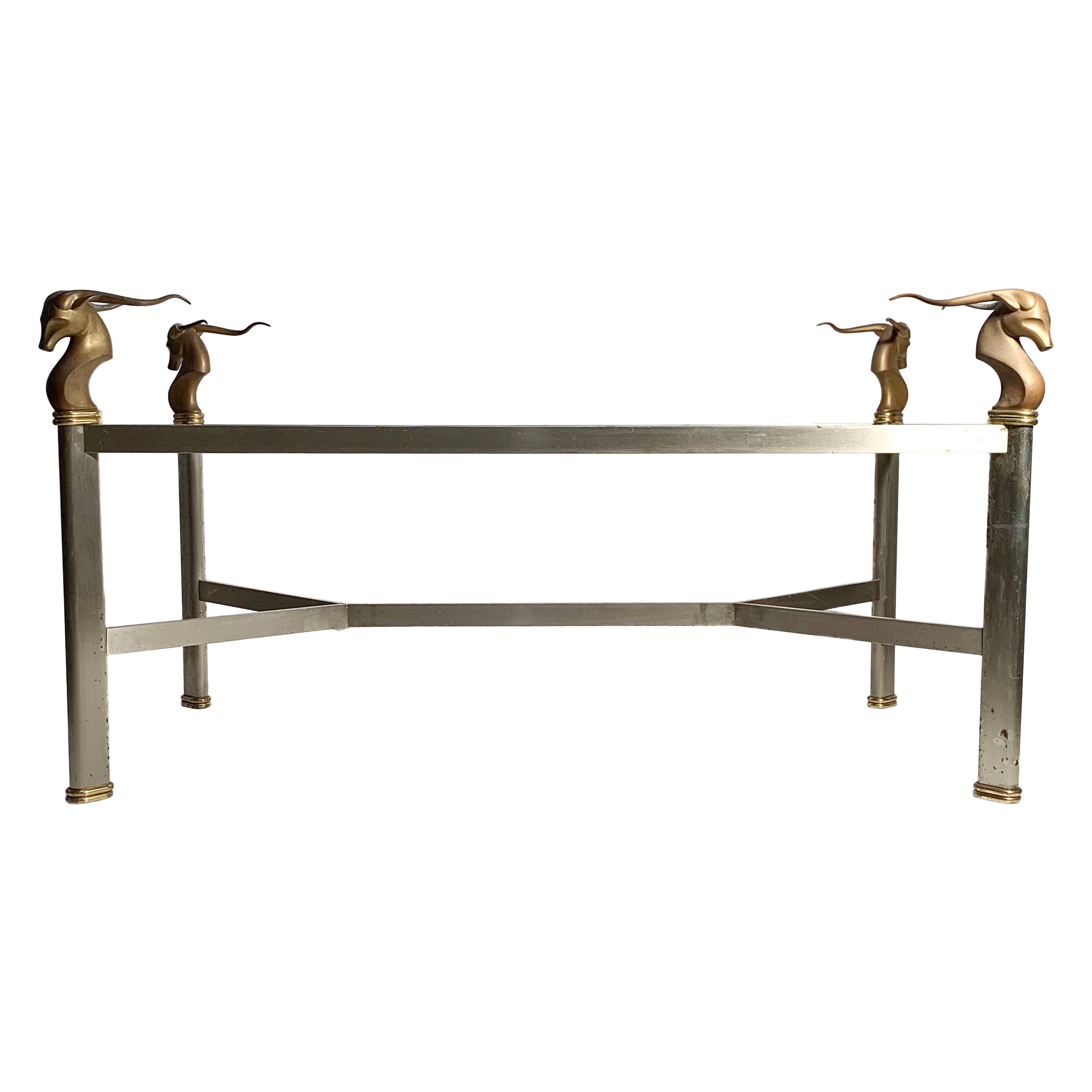 Table de bureau / table à manger dramatique à tête d'antilope en bronze massif des années 1970 / début des années 1980