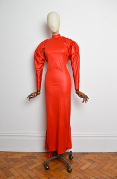 Dramatic 1980s Vintage Cherry Red Vintage Floor length evening Dress with Train