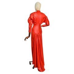 Dramatic 1980s Vintage Cherry Red Vintage Floor length evening Dress with Train