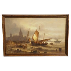 Dramatic 19th century Maritime Oil on Canvas Painting by Josef Mahorcig, 1880