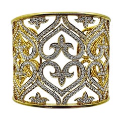 Dramatic 2 Inch Wide 18K Yellow Gold Diamond  Encrusted Cuff Bracelet 15.50ct