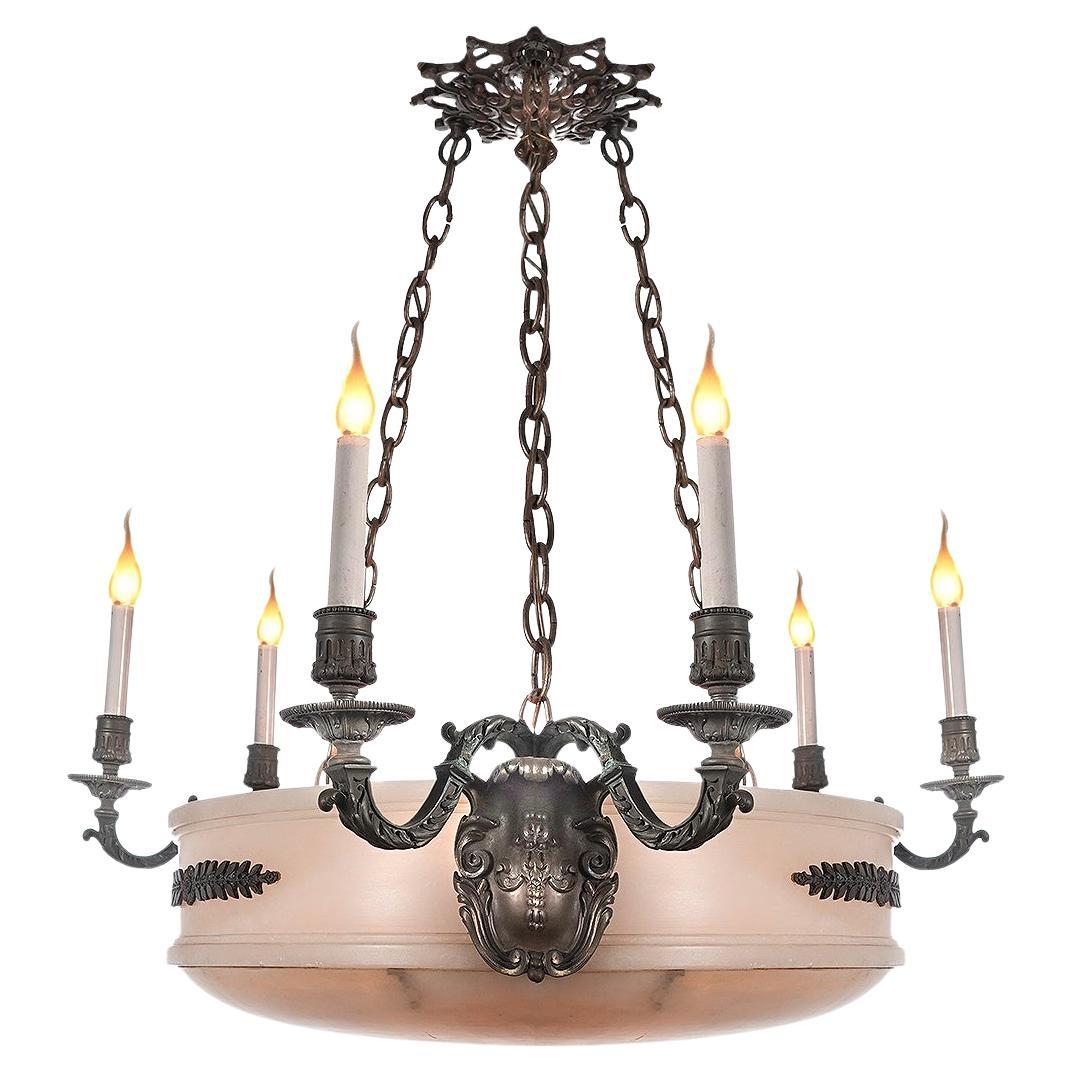 Empire Style 32 Inch Diameter 9 Light Alabaster Chandelier