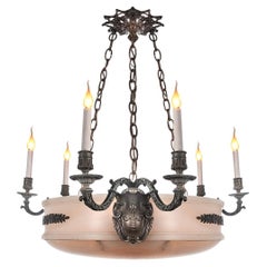 Antique Empire Style 32 Inch Diameter 9 Light Alabaster Chandelier