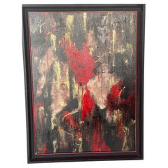 Dramatic Abstract Oil on Canvas Painting Artist Signed and Framed