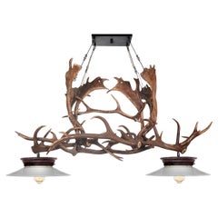 Antique Dramatic Adirondack Great Camp Style Horned Chandelier