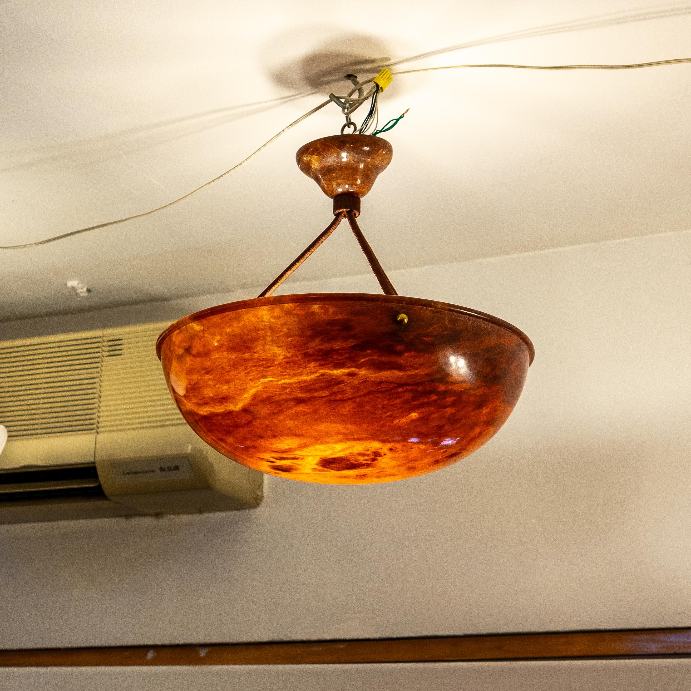 Dramatic Amber Alabaster Pendant, Sweden 1915 For Sale 3
