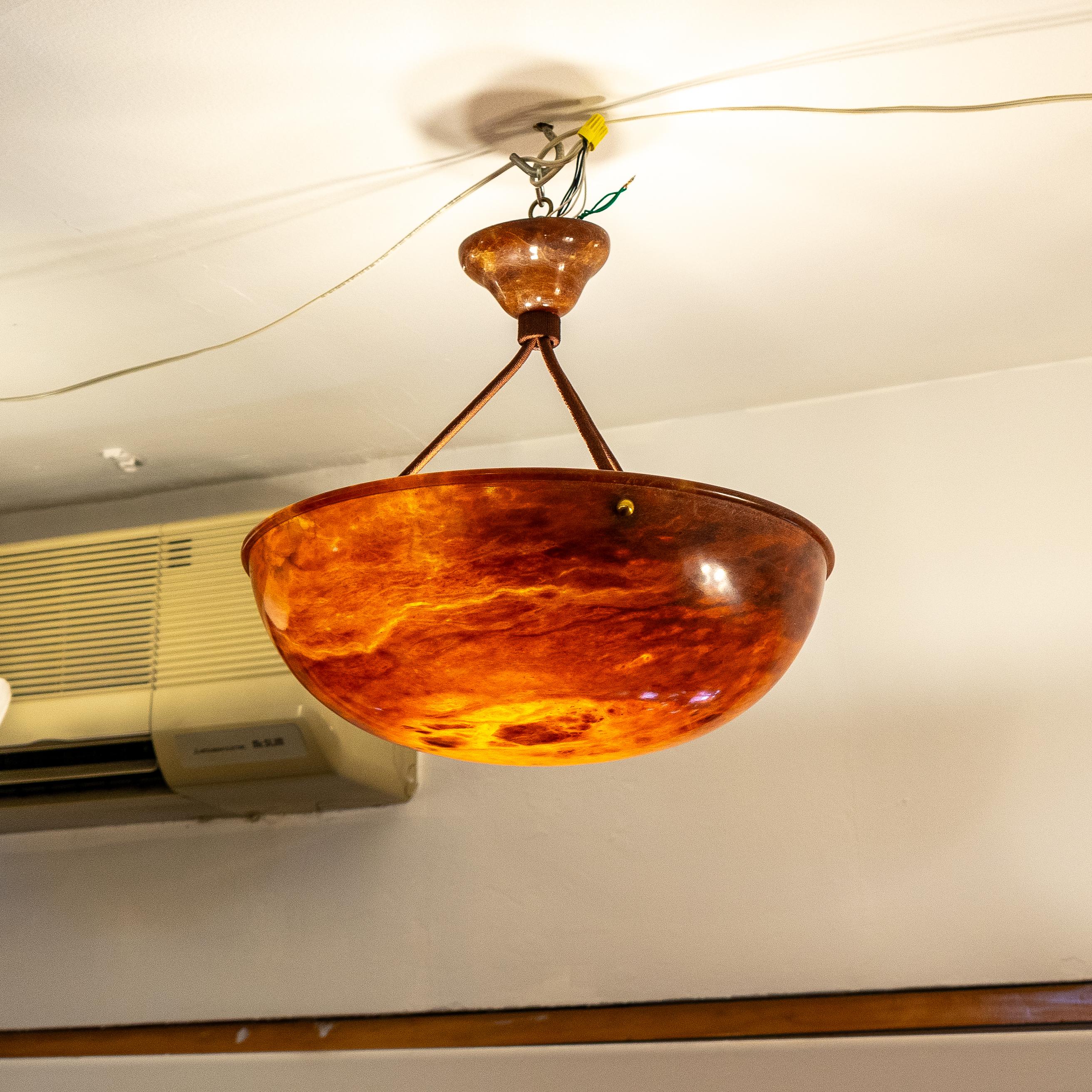 Dramatic Amber Alabaster Pendant, Sweden 1915 For Sale 4