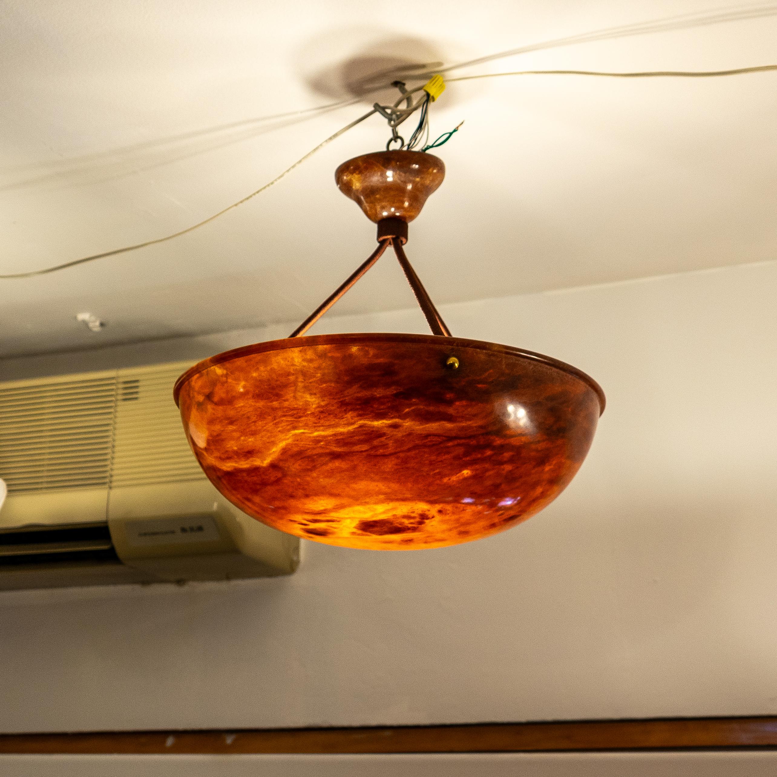 Dramatic Amber Alabaster Pendant, Sweden 1915 For Sale 5
