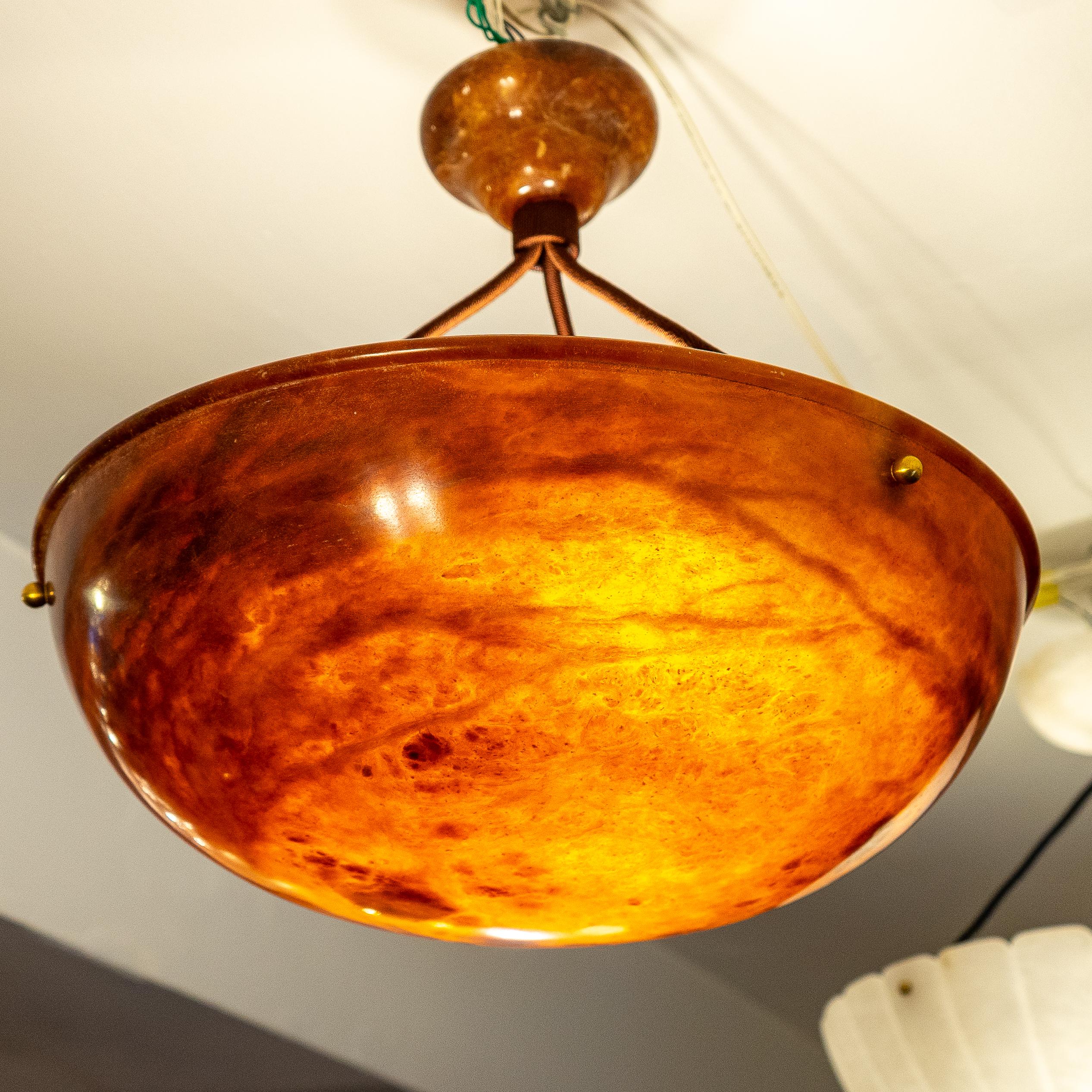 Dramatic Amber Alabaster Pendant, Sweden 1915 For Sale 6