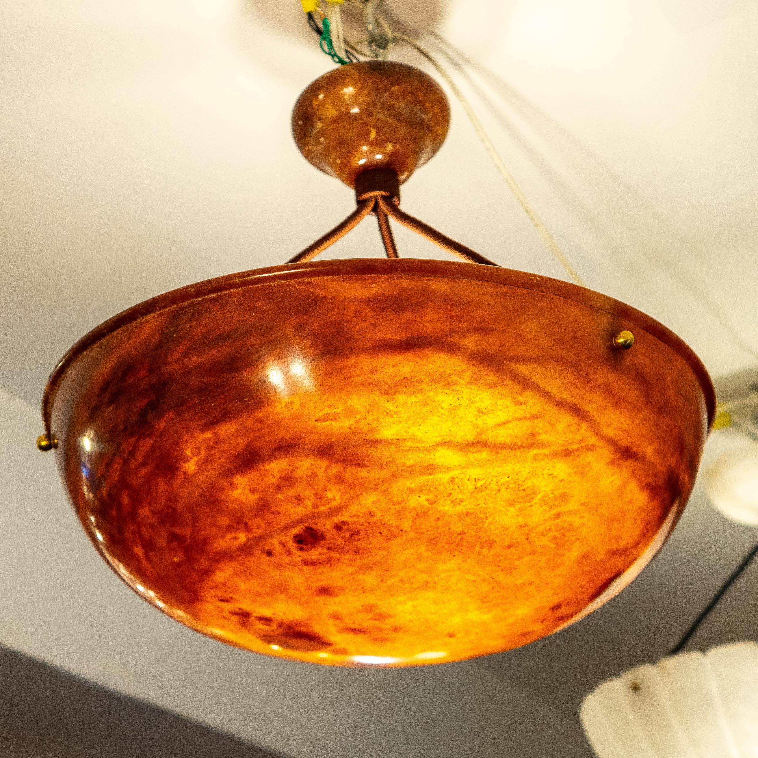 Dramatic Amber Alabaster Pendant, Sweden 1915 For Sale 7
